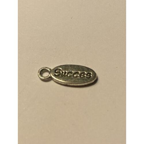 Bedel "succes" 15 x 6 mm . Zilverkleurig. Bedelnr. 0077