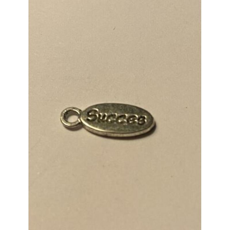 Bedel "succes" 15 x 6 mm . Zilverkleurig. Bedelnr. 0077