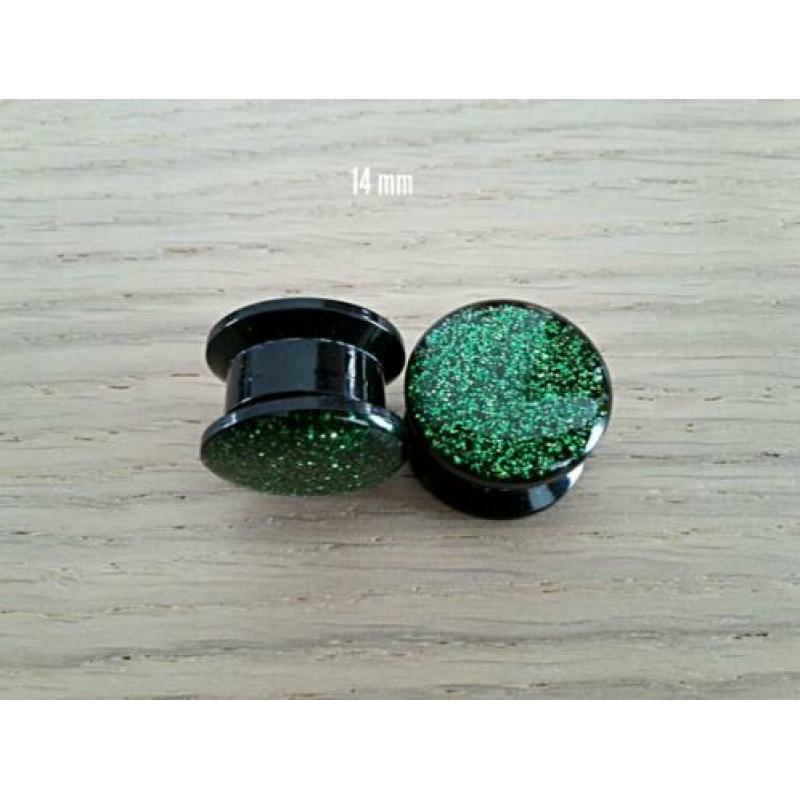 Nieuwe pluggen. Acryl. Glitters. Goud. 5, 6, 12, 14 mm.