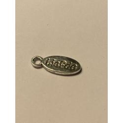 Bedel "succes" 15 x 6 mm . Zilverkleurig. Bedelnr. 0077