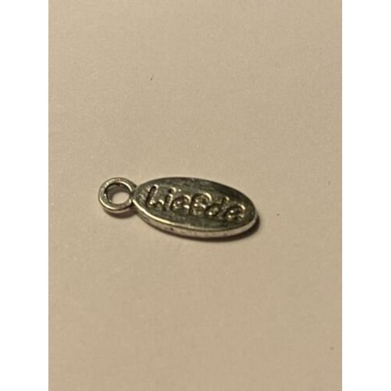 Bedel "succes" 15 x 6 mm . Zilverkleurig. Bedelnr. 0077