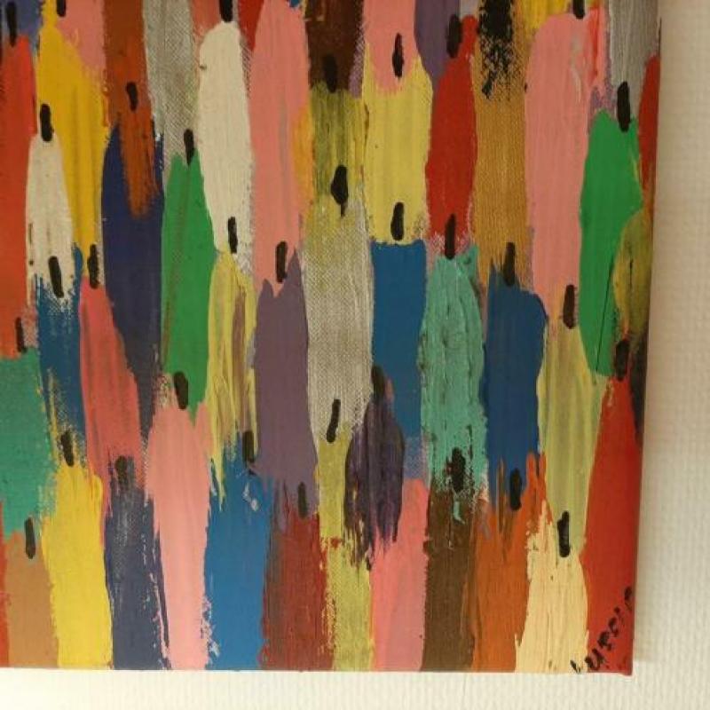 kleurrijk schilderij 80 x 80 cm.