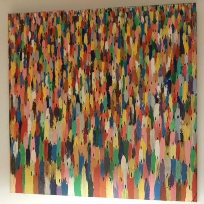 kleurrijk schilderij 80 x 80 cm.
