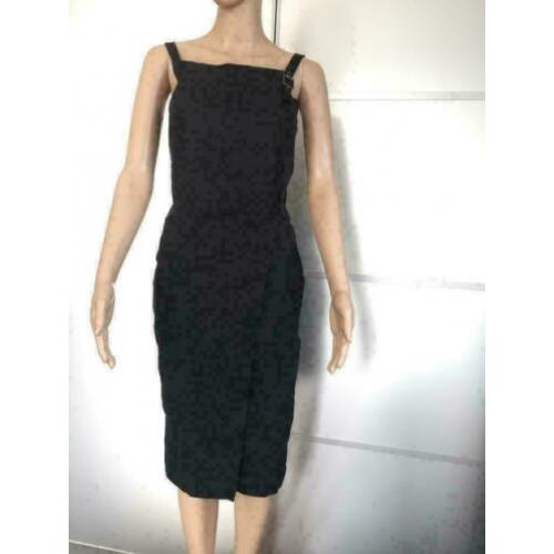 C734 Sarah Pacini Maat 34=XS zwart linnen jurk overgooier