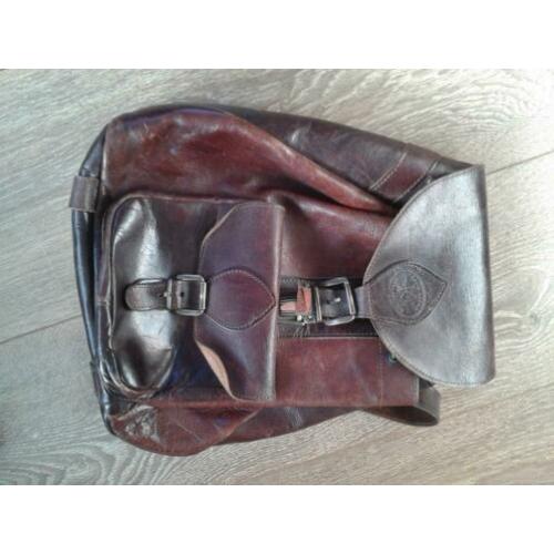 Leren rugzak, bruin, 1 voorvak, vintage