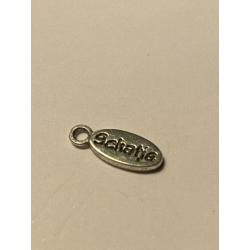 Bedel "succes" 15 x 6 mm . Zilverkleurig. Bedelnr. 0077