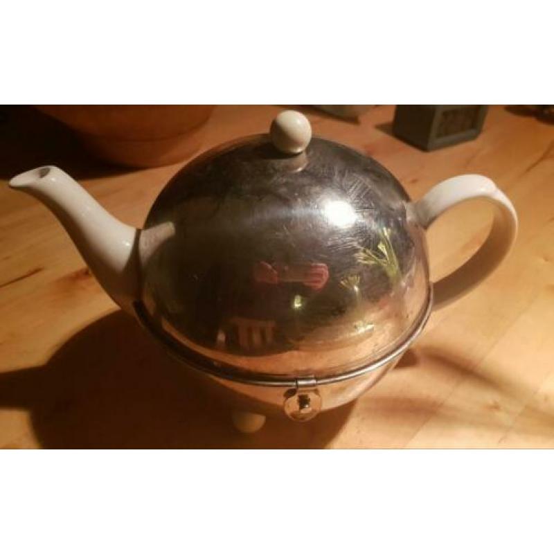 Theepot wit met rvs warmhouder