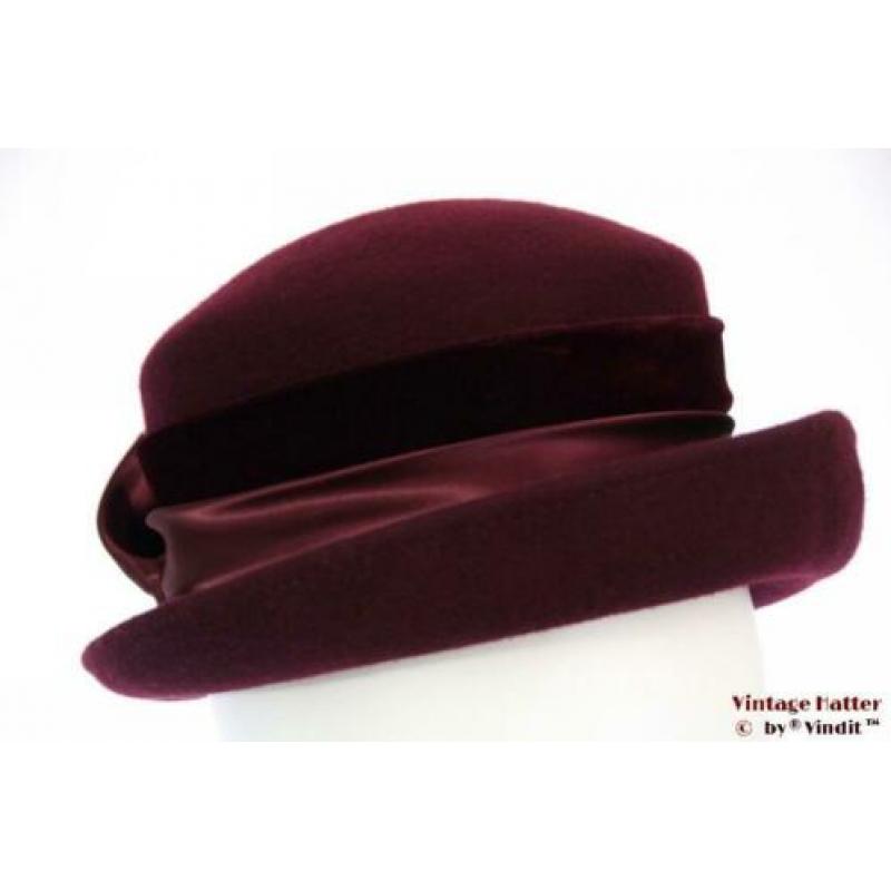 Vintage Dameshoed bordeaux paars met fluwelen band 56
