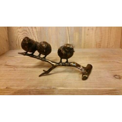 3 vogels op tak / mussen / brons