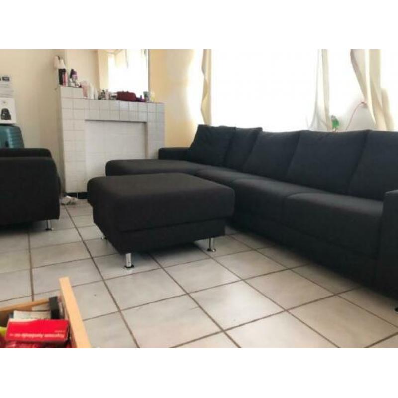Antraciet Longchair met hocker en fauteuil te koop