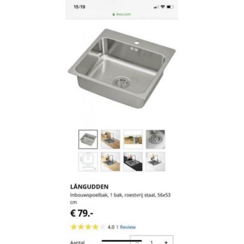 Ikea rvs wasbak met alle behorende onderdeel