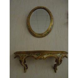 brocante spiegel met plateau goud