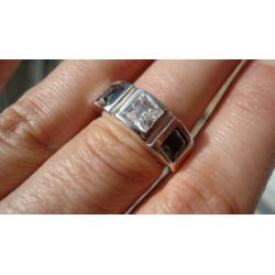 925 zilver ring zwart wit topaas spinel maat 17 - Vanoli
