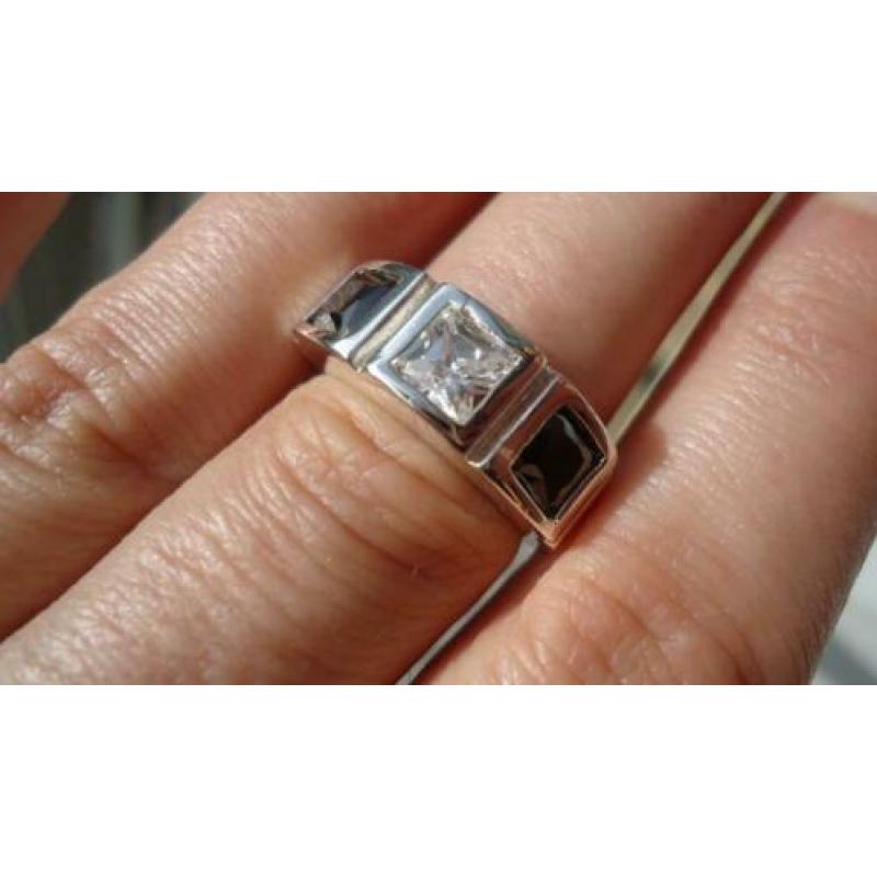 925 zilver ring zwart wit topaas spinel maat 17 - Vanoli