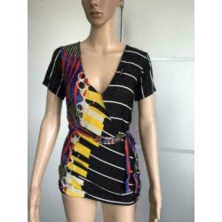 D760 Save the Queen maat S=36 top shirt blouse zwart/wit/bla