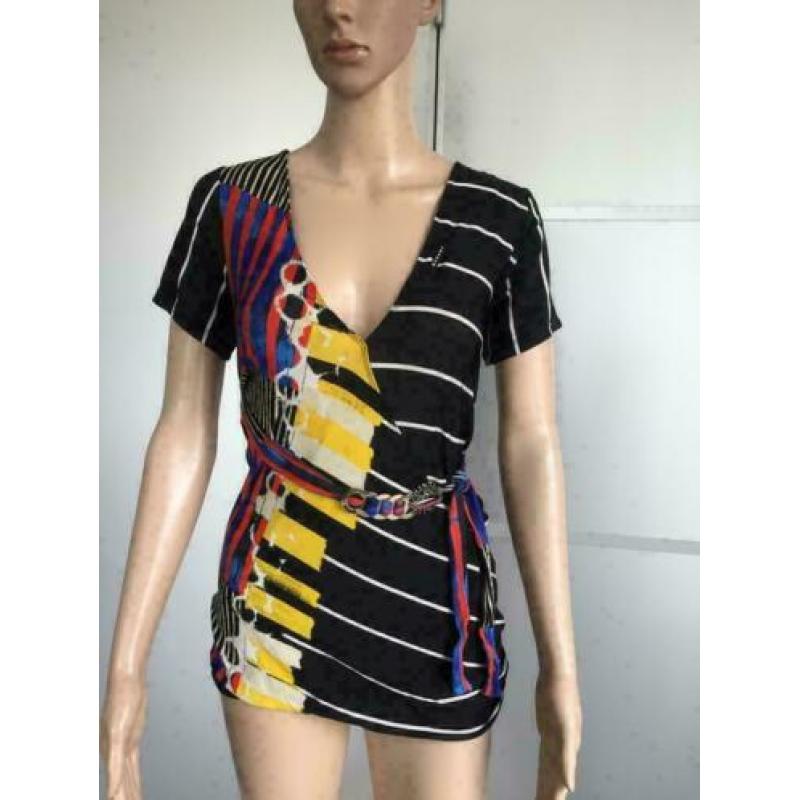 D760 Save the Queen maat S=36 top shirt blouse zwart/wit/bla
