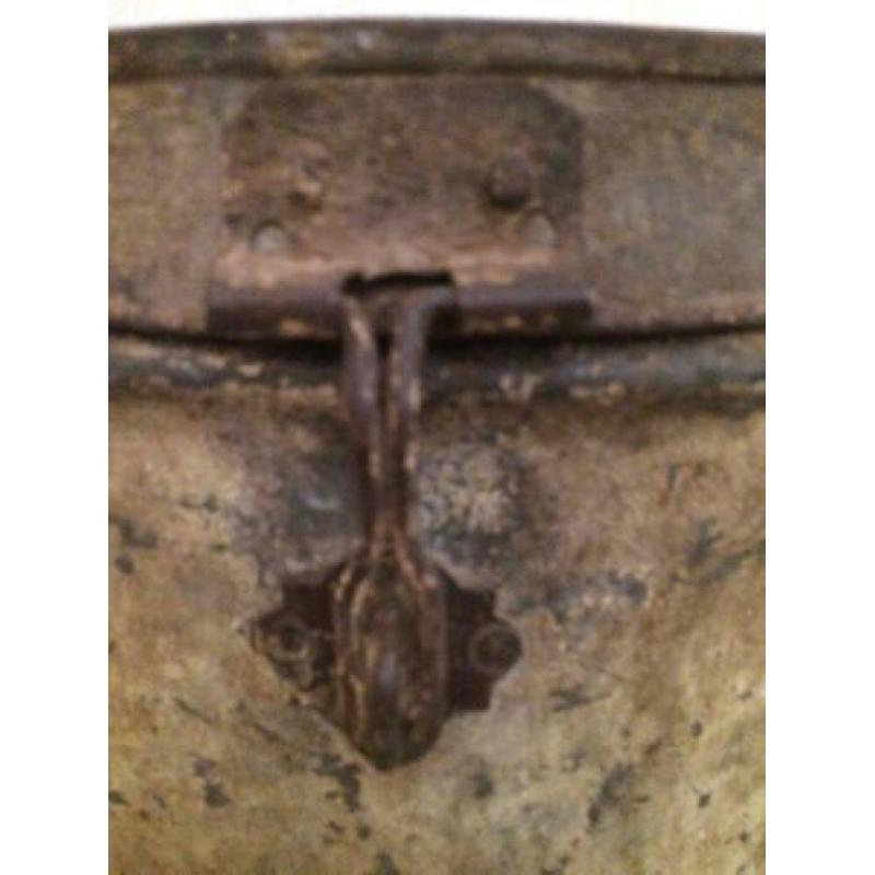 Brocante metalen emmer met deksel - vuilnisemmer - vat