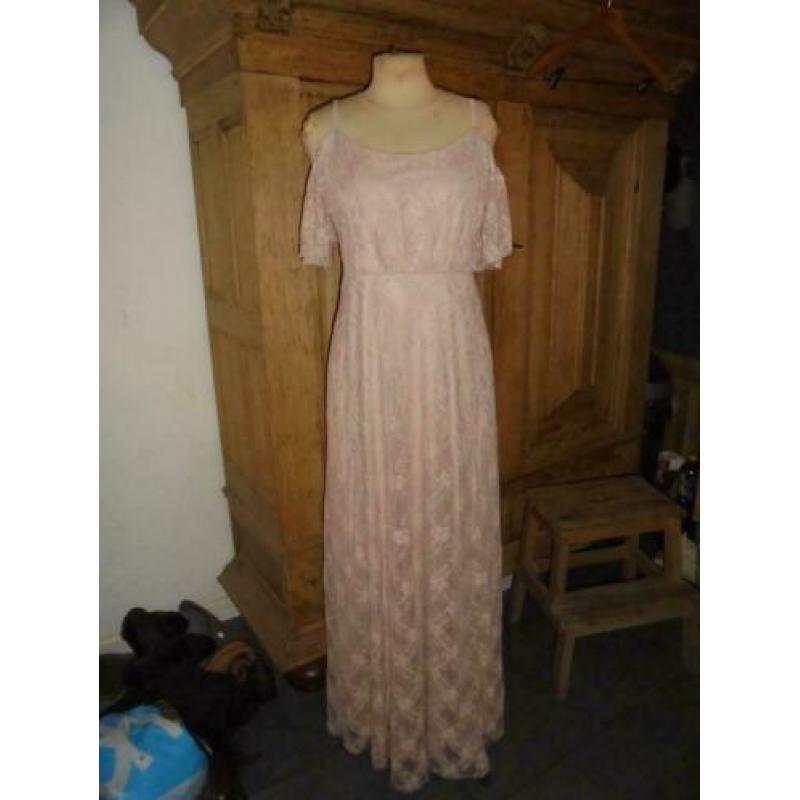 P74) roze kant maxi shoulder lace gown jurk dream off m