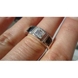 925 zilver ring zwart wit topaas spinel maat 17 - Vanoli
