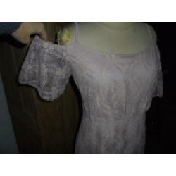 P74) roze kant maxi shoulder lace gown jurk dream off m