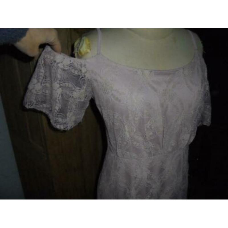 P74) roze kant maxi shoulder lace gown jurk dream off m