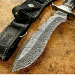 Damast bowie jachtmes, mooi handgemaakt mes UNIEK damascus