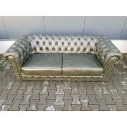 Chesterfield bank 3 zit antiek groen + GRATIS BEZORGD