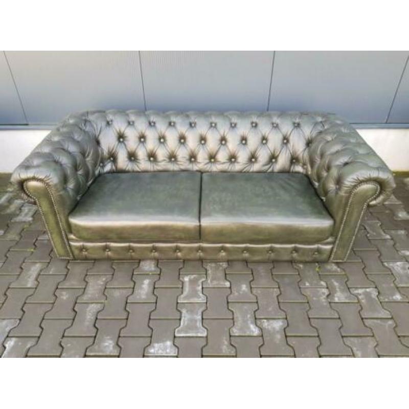 Chesterfield bank 3 zit antiek groen + GRATIS BEZORGD