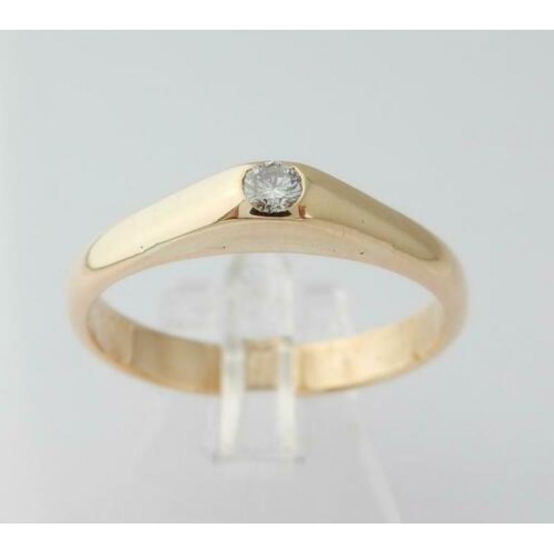 14k Gouden Solitair Ring 0.15k Briljant M19.25 Engelse Ring