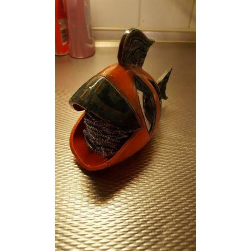 Vintage oranje sponshouder keramiek