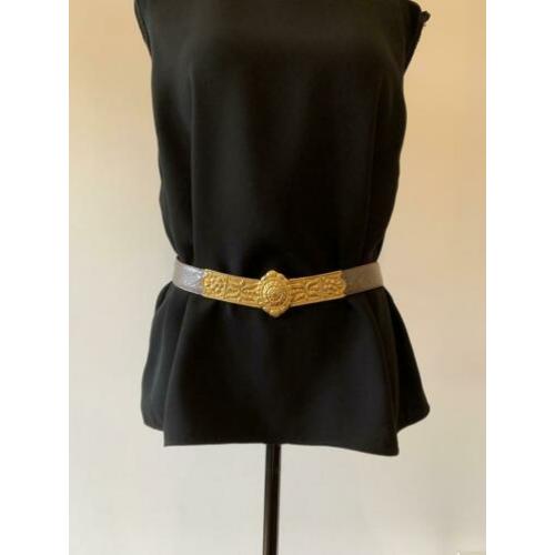 Bruine leren vintage Escada riem met goudkleurige gesp