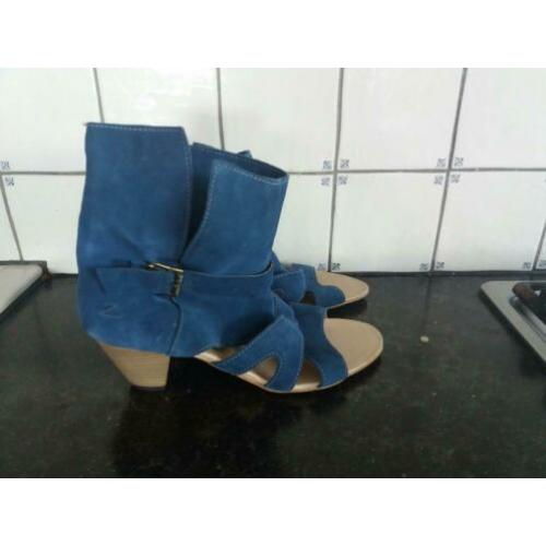 Echt leren suede blauwe enkellaarsjes Romeinse hak sandalen