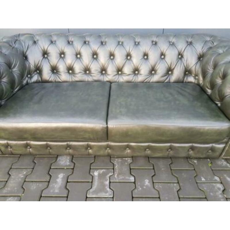 Chesterfield bank 3 zit antiek groen + GRATIS BEZORGD