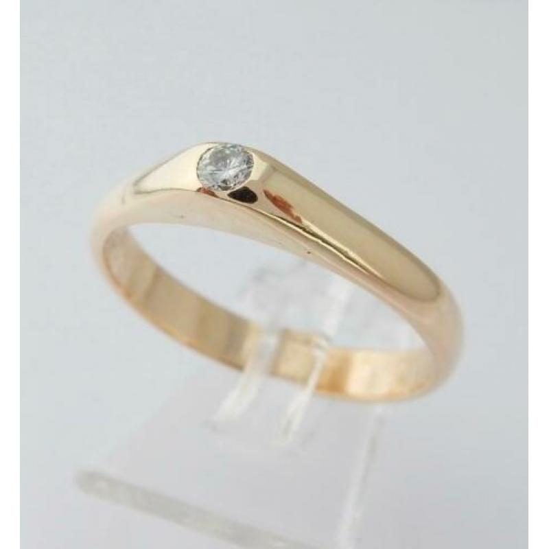 14k Gouden Solitair Ring 0.15k Briljant M19.25 Engelse Ring