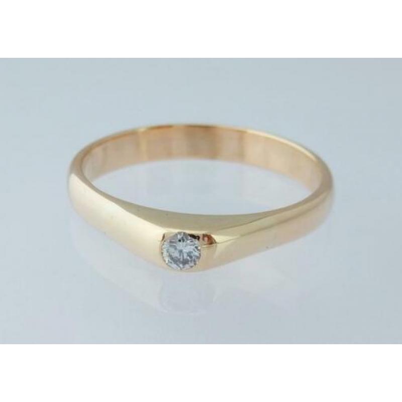 14k Gouden Solitair Ring 0.15k Briljant M19.25 Engelse Ring
