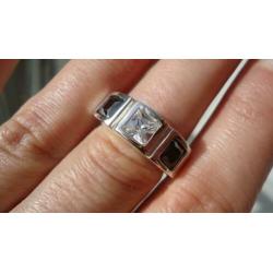 925 zilver ring zwart wit topaas spinel maat 17 - Vanoli