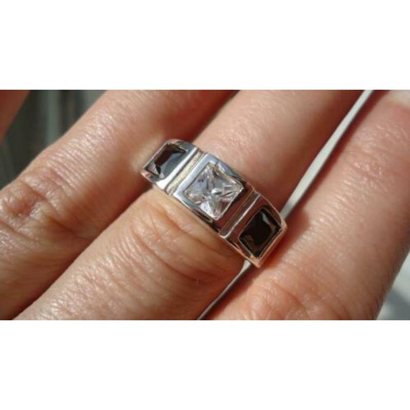 925 zilver ring zwart wit topaas spinel maat 17 - Vanoli