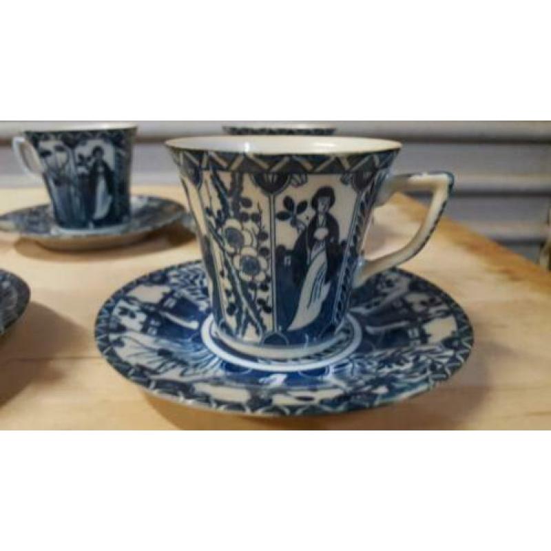 kop en schotels chinees blauw 6 stuks
