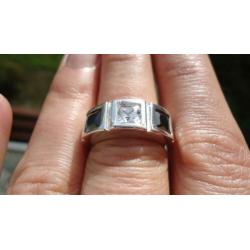 925 zilver ring zwart wit topaas spinel maat 17 - Vanoli