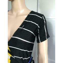 D760 Save the Queen maat S=36 top shirt blouse zwart/wit/bla