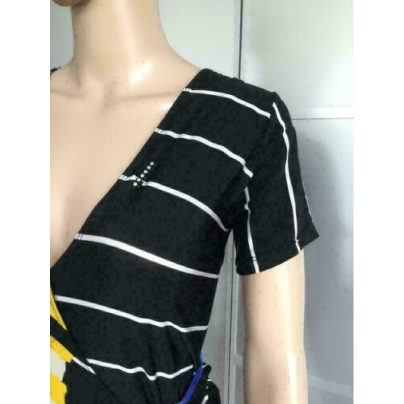 D760 Save the Queen maat S=36 top shirt blouse zwart/wit/bla