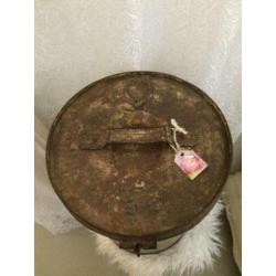Brocante metalen emmer met deksel - vuilnisemmer - vat