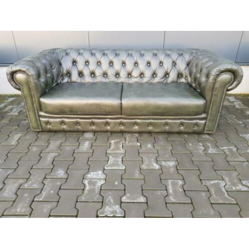 Chesterfield bank 3 zit antiek groen + GRATIS BEZORGD
