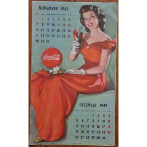 Oude Coca Cola Poster. Kalender November December 1949