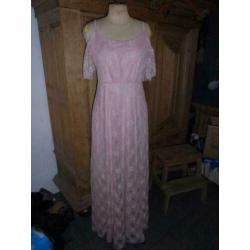 P74) roze kant maxi shoulder lace gown jurk dream off m