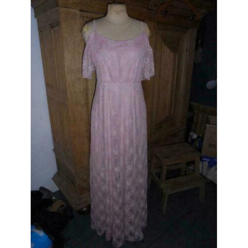 P74) roze kant maxi shoulder lace gown jurk dream off m