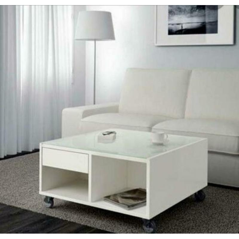 Ikea boksel salontafel wit met glas