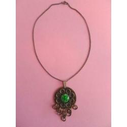 jwg Vintage 60s 70s design ketting hanger koper groen glas