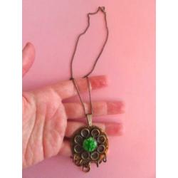 jwg Vintage 60s 70s design ketting hanger koper groen glas