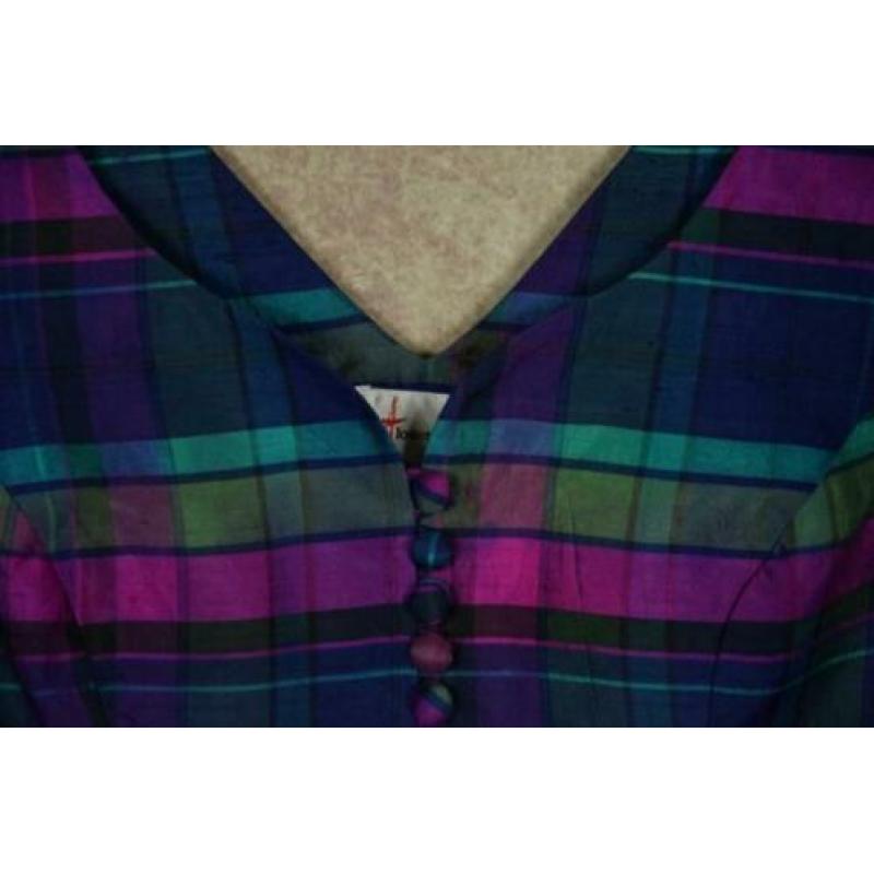 T_014)Vintage blauw/paarse 100%zijde getailleerde bustiertop